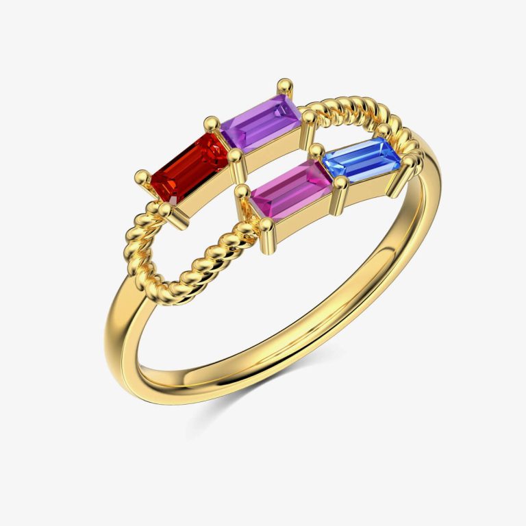 Rainbow Gemstone Twisted Gold Ring DY120969-S-G-CS (2)