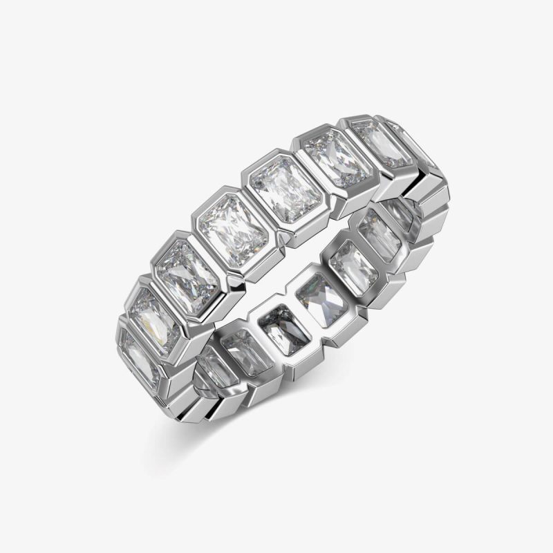 Rectangular-Cut Diamond silver Ring DY121038-S-W-WH (1)