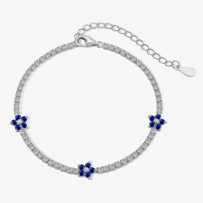 Sapphire Cluster Flower 925 Silver Bracelet DY150146-S-W-BA (1)