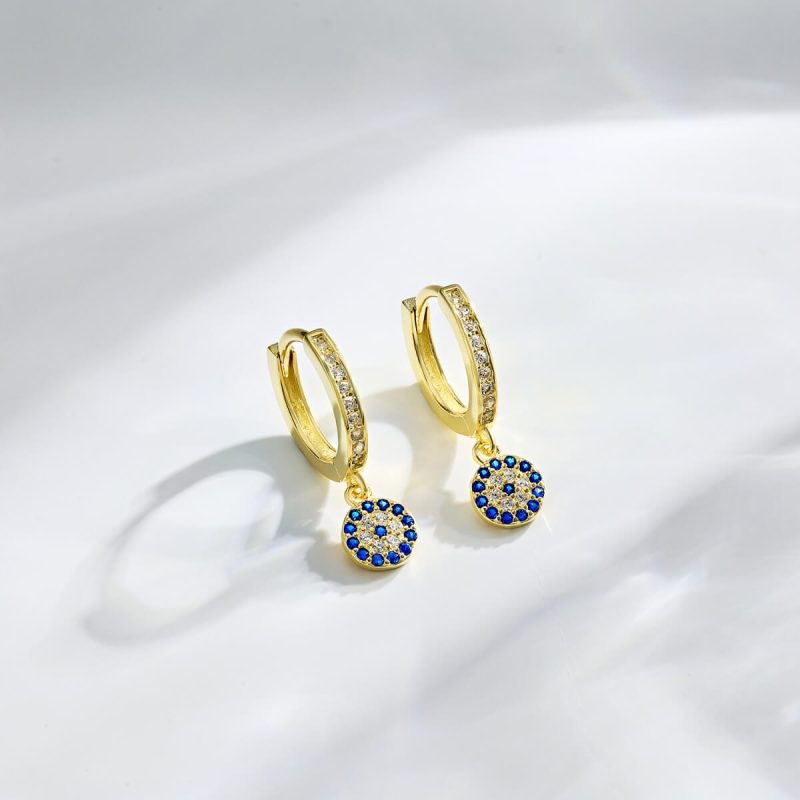 Sapphire Diamond Circle Pendant Gold Earrings TZ110005-S-G-BA (2)