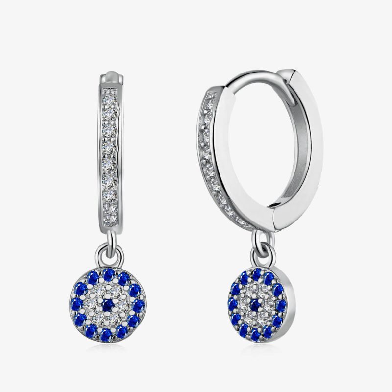 Sapphire Diamond Circle Pendant silver Earrings TZ110005-S-W-BA (1)