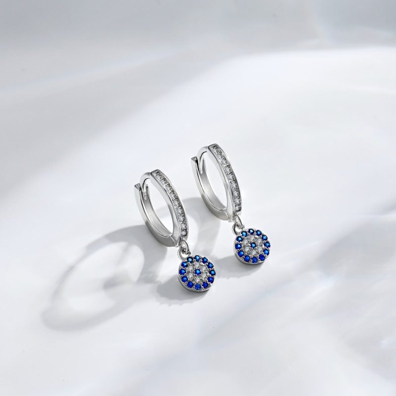 Sapphire Diamond Circle Pendant silver Earrings TZ110005-S-W-BA (2)