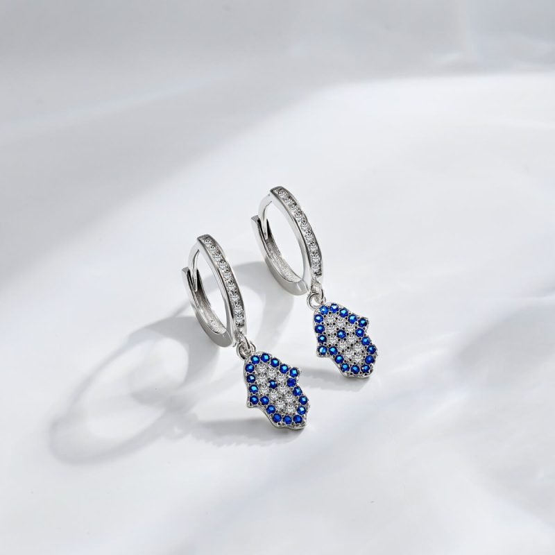 Sapphire Diamond Hamsa silver Earrings TZ1D0001-S-W-SP (2)