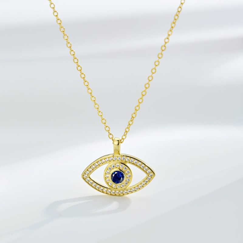 Sapphire Eye 925 Silver Gold Necklace DY190473-S-G-BA (5)