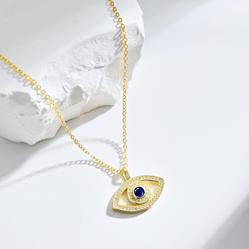 Sapphire Eye 925 Silver Gold Necklace DY190473-S-G-BA (7)