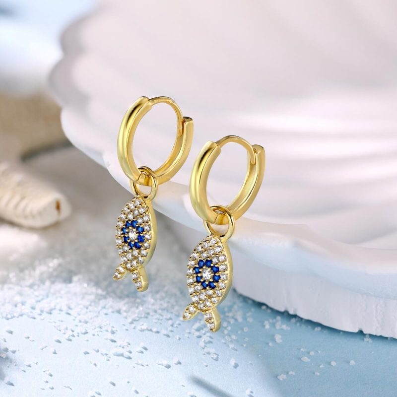 Sapphire Fish-Shaped Gold Earrings DY110283-S-G-BA (2)