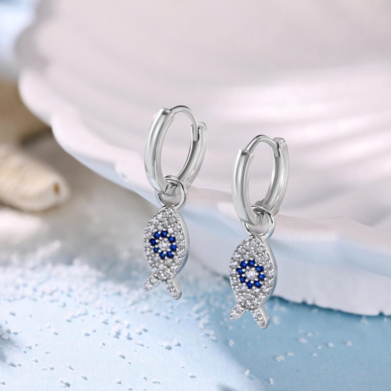 Sapphire Fish-Shaped silver Earrings DY110283-S-W-BA (1)