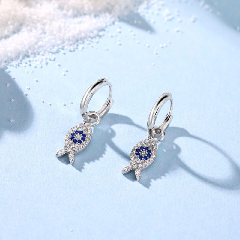 Sapphire Fish-Shaped silver Earrings DY110283-S-W-BA (2)