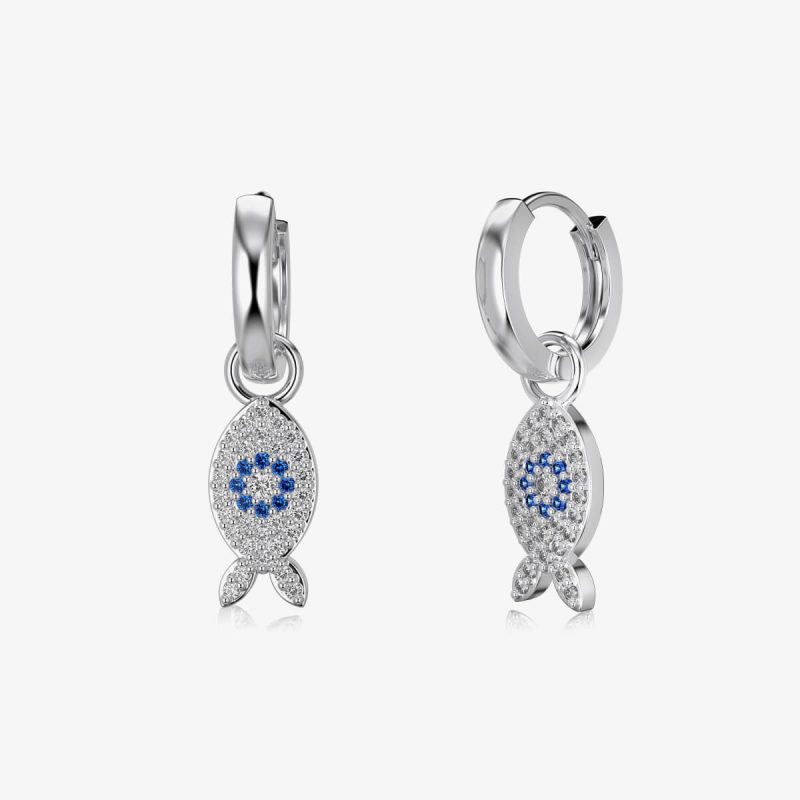 Sapphire Fish-Shaped silver Earrings DY110283-S-W-BA (7)