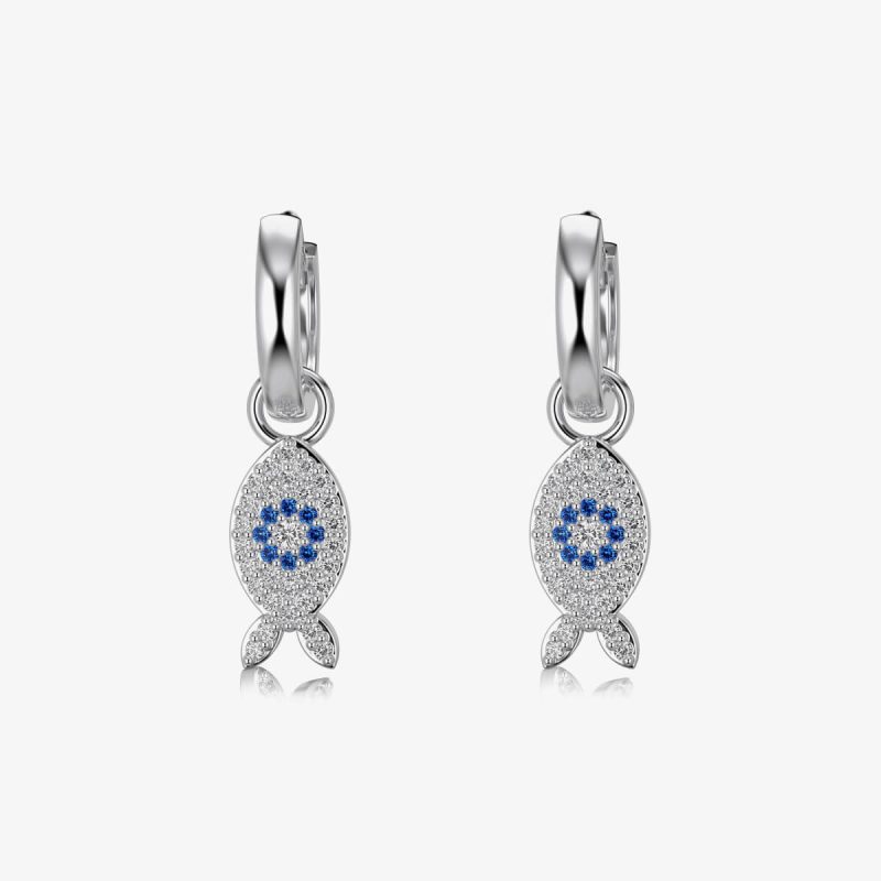 Sapphire Fish-Shaped silver Earrings DY110283-S-W-BA (8)