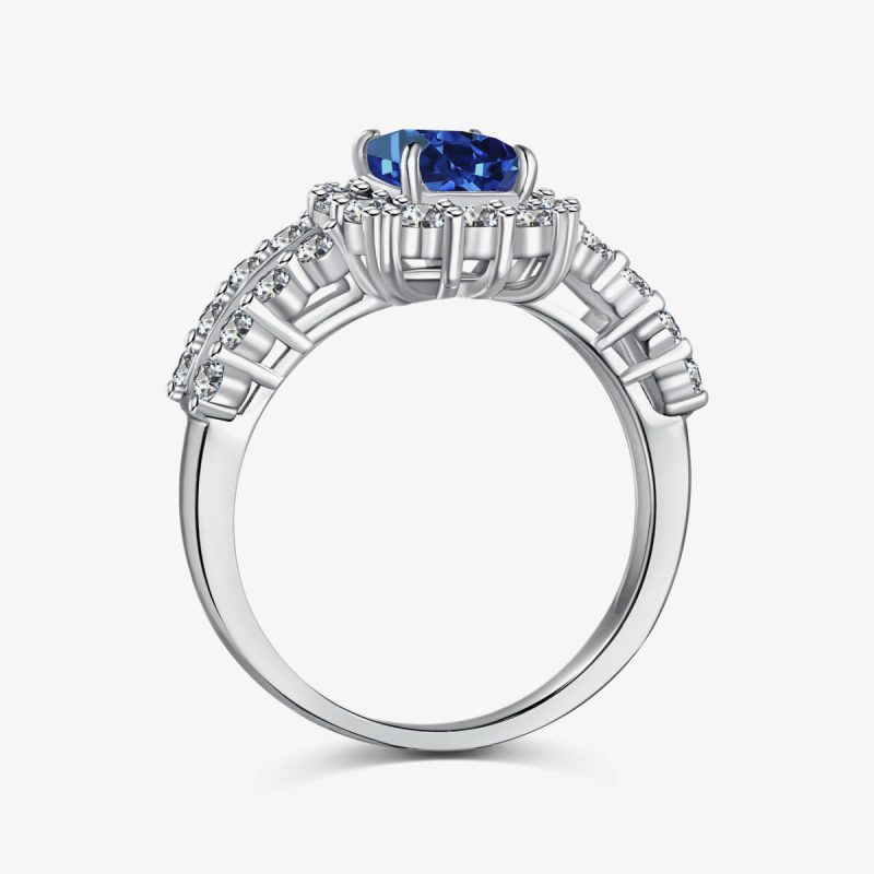 Sapphire and Diamond Encrusted Sterling Silver Ring DY120787-S-W-BA (1)