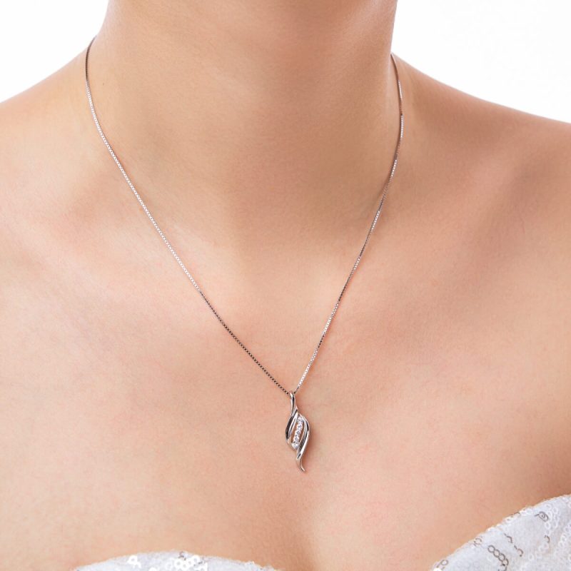 Streamlined Diamond 925 Silver Necklace DY140001-S-W-WH (7)