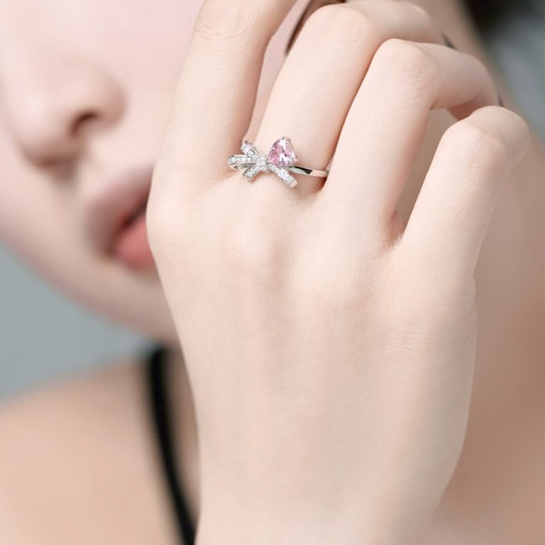 Sweet Bowknot Pink Heart Ring DY120925-S-W-BF (4)