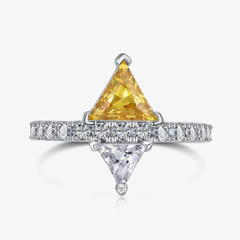 Triangular Yellow and Clear Diamond Sterling Silver Ring DY120676-S-W-HB (1)