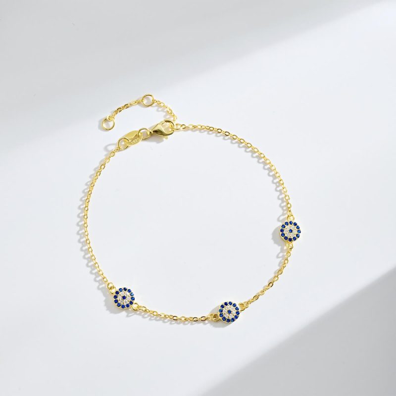 Triple Sapphire Circle 925 Silver Gold Bracelet DY150182-S-G-BA (2)