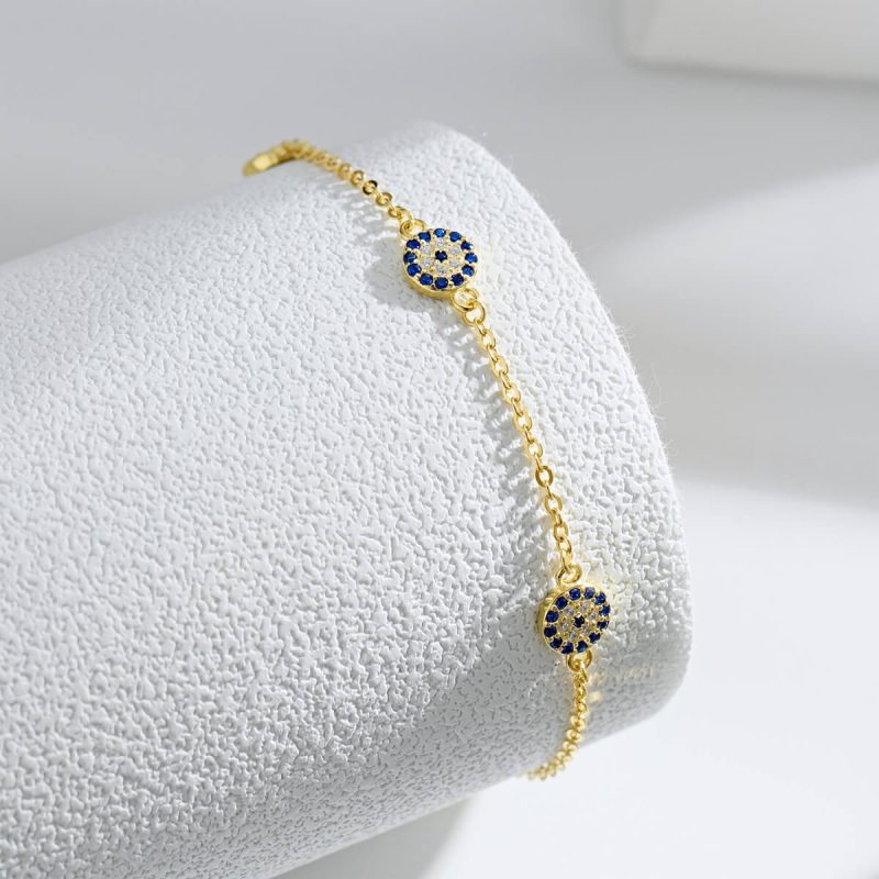 Triple Sapphire Circle 925 Silver Gold Bracelet DY150182-S-G-BA (3)