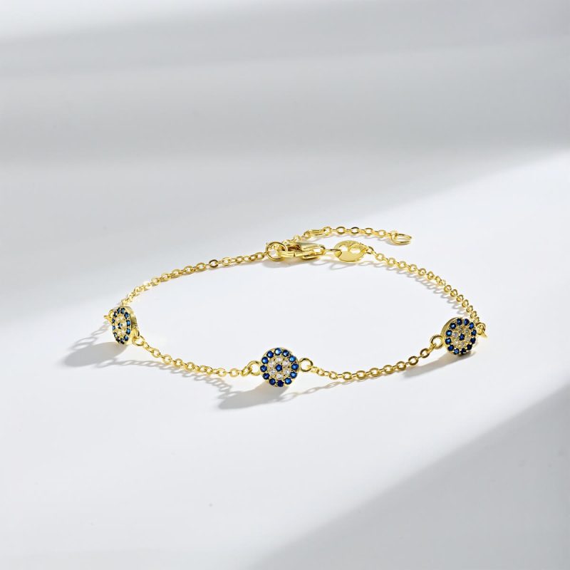 Triple Sapphire Circle 925 Silver Gold Bracelet DY150182-S-G-BA (4)