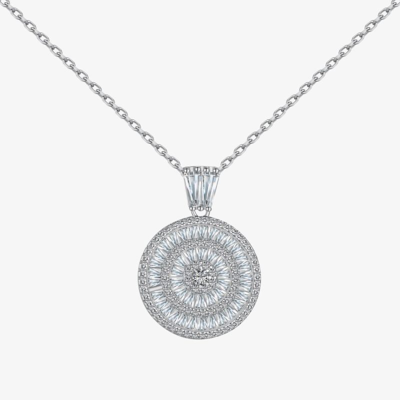 White Gemstone and Diamond silver Round Pendant Necklace DY190709-S-W-WH (1)