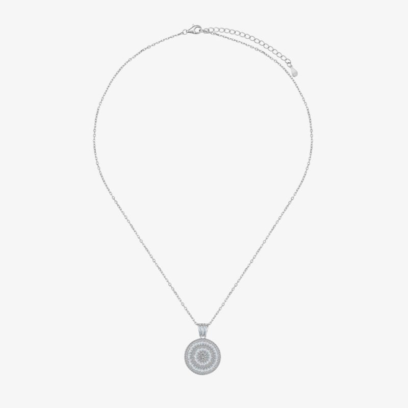 White Gemstone and Diamond silver Round Pendant Necklace DY190709-S-W-WH (4)