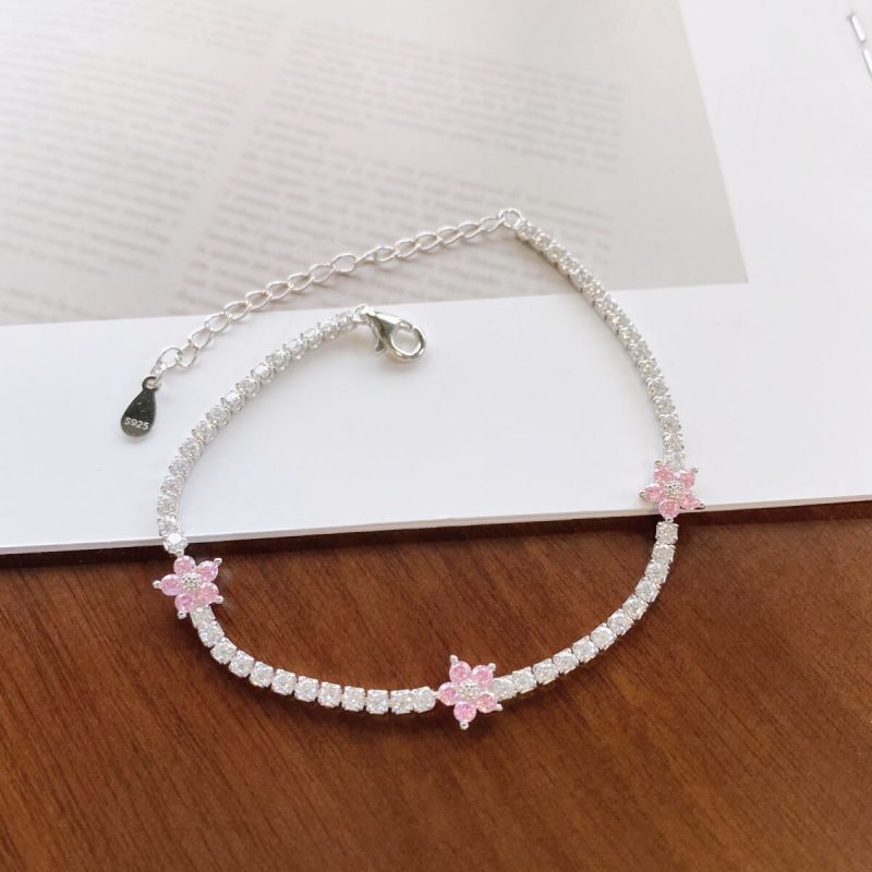 light-Pink-Gemstone-Cluster-Flower-925-Silver-Bracelet-DY150146-S-W-BF-(3a)