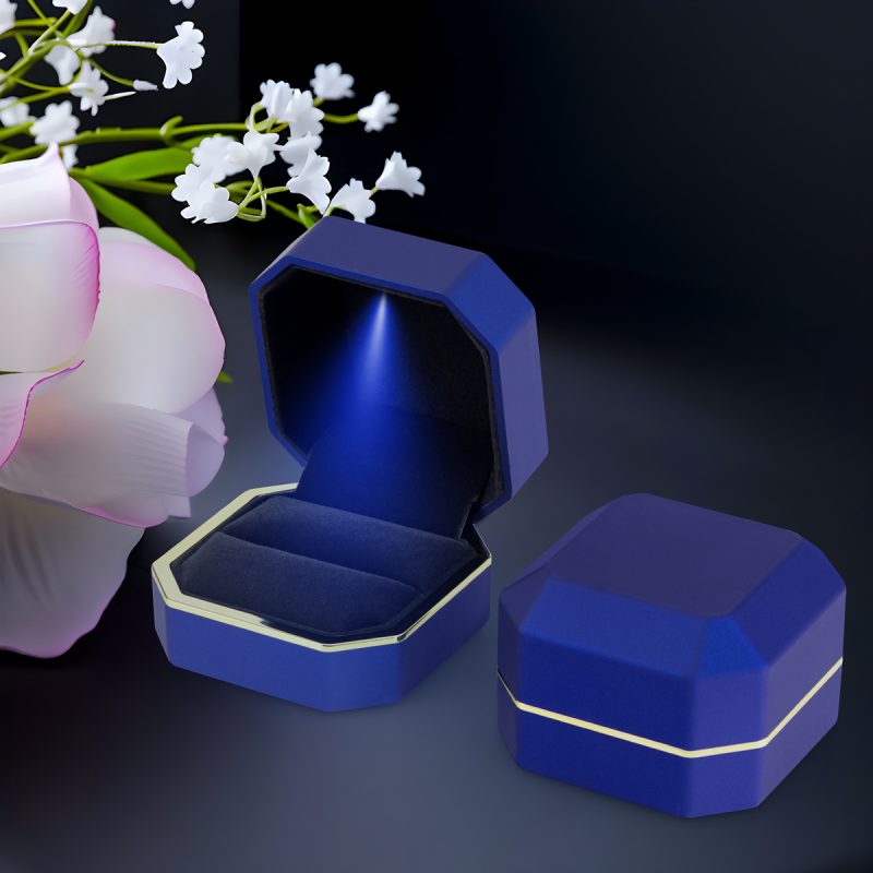 Blue Square Led Velvet Wedding Ring Case main Ringbox24881-BL-G-L-BL