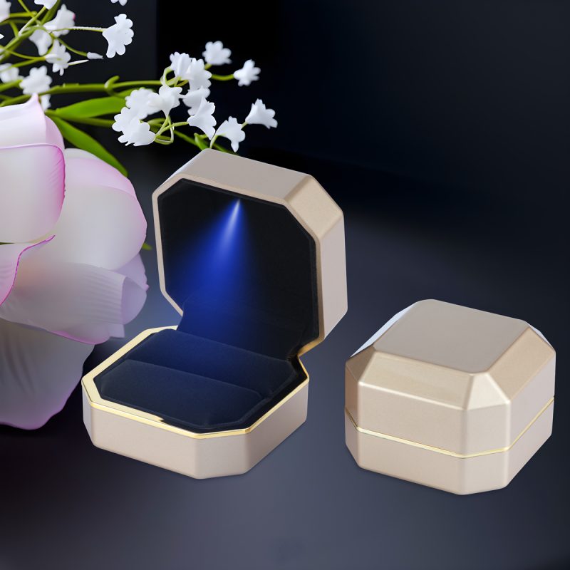 Gold Square Led Velvet Wedding Ring Case Main Ringbox24881-RG-G-L-BL