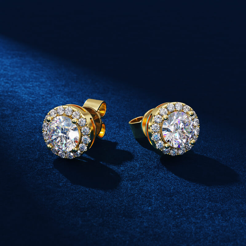 Certified VVS1 Moissanite Halo Earrings in S925 Silver-round-moi-halo-estud-yellowgold-001-other2